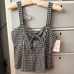 NWT Honey Belle Gingham Tie-Front Peplum Top
